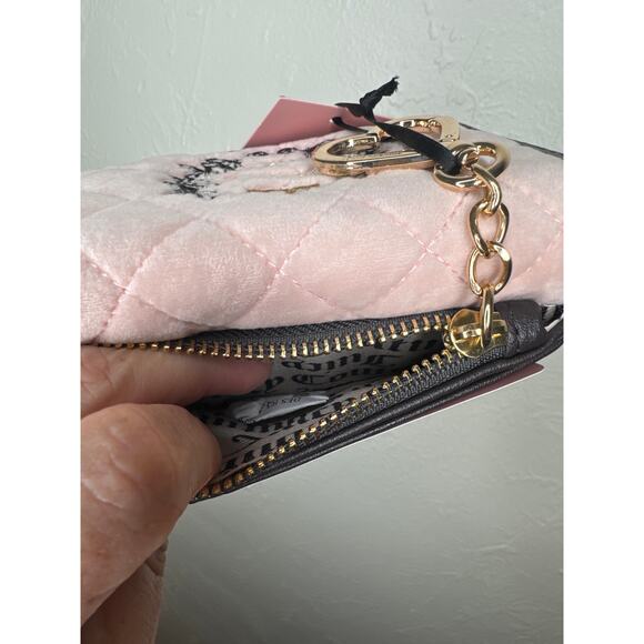 Juicy Couture Pink Quilted Velvet Wallet Card Holder Gold Heart Keychain NWT - Picture 7 of 7
